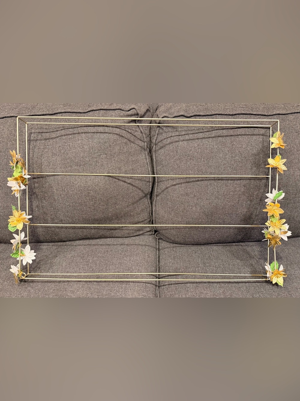 Gold Floral Wall Frame with White and Yellow Faux Blossoms